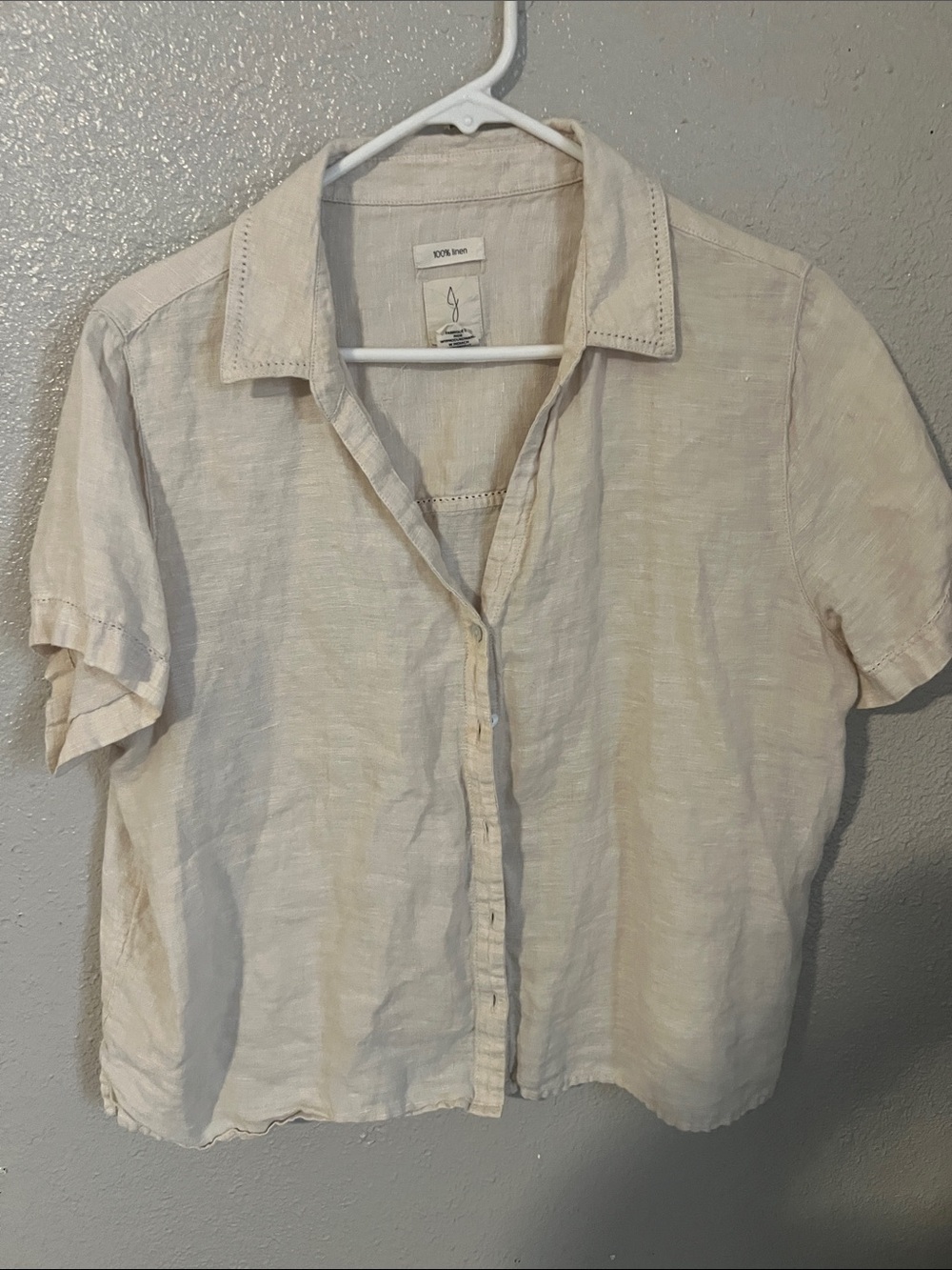 Joie Cream Short-Sleeve Linen-Blend Button Front Shirt